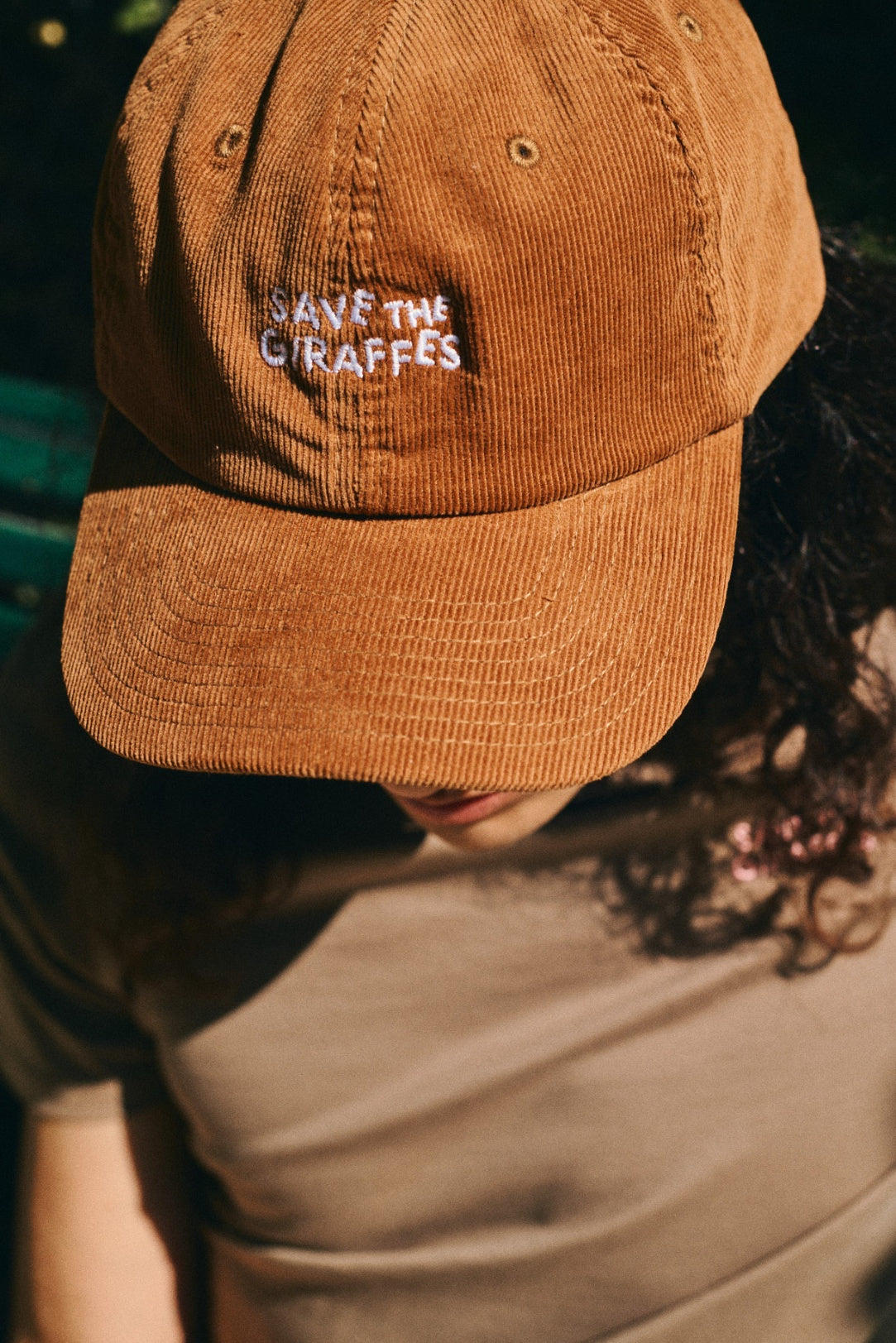 Corduroy "Save the giraffes" Cap - Brown