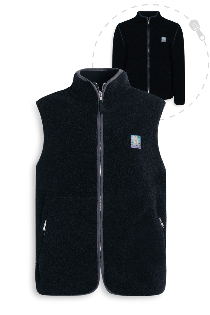 Polaire Sherpa 2-en-1 manches amovibles | Sherpa recyclée unisexe | Made in Europe Noir