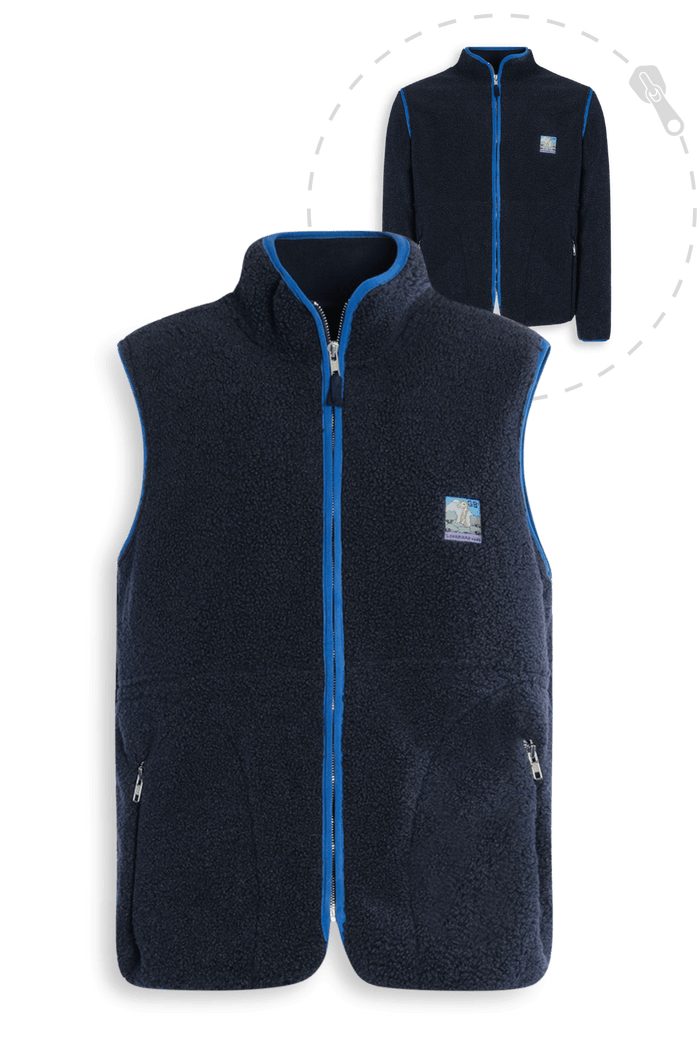 Polaire Sherpa 2-en-1 manches amovibles | Sherpa recyclée unisexe | Made in Europe Marine