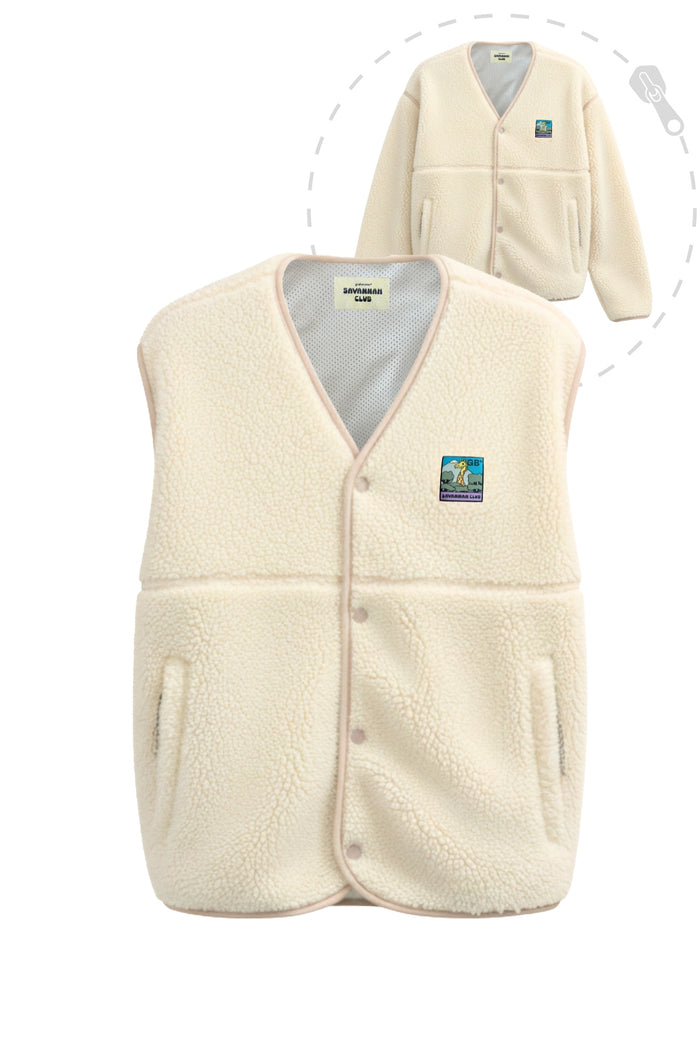 Polaire Snap 2-en-1 boutonnée à manches amovibles | Sherpa recyclée unisexe | Made in Europe Crème