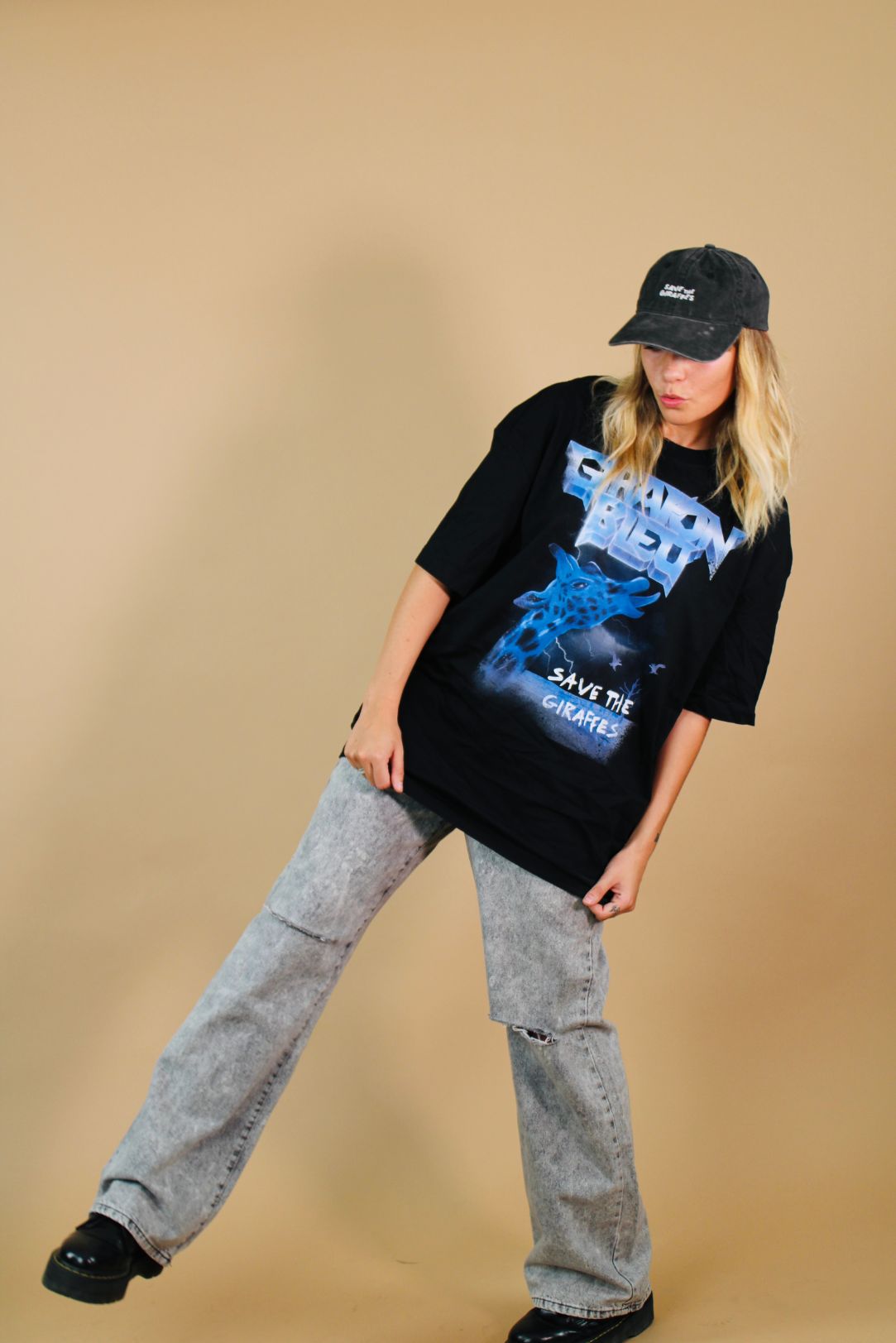 Tee-shirt Oversize Girafon Bleu Metal - Unisexe