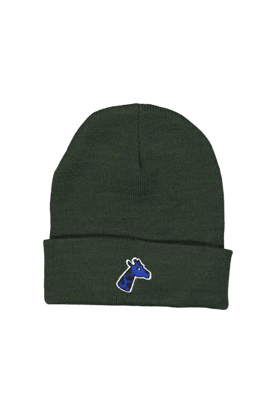 Bonnet brodé Vert Kaki girafon bleu