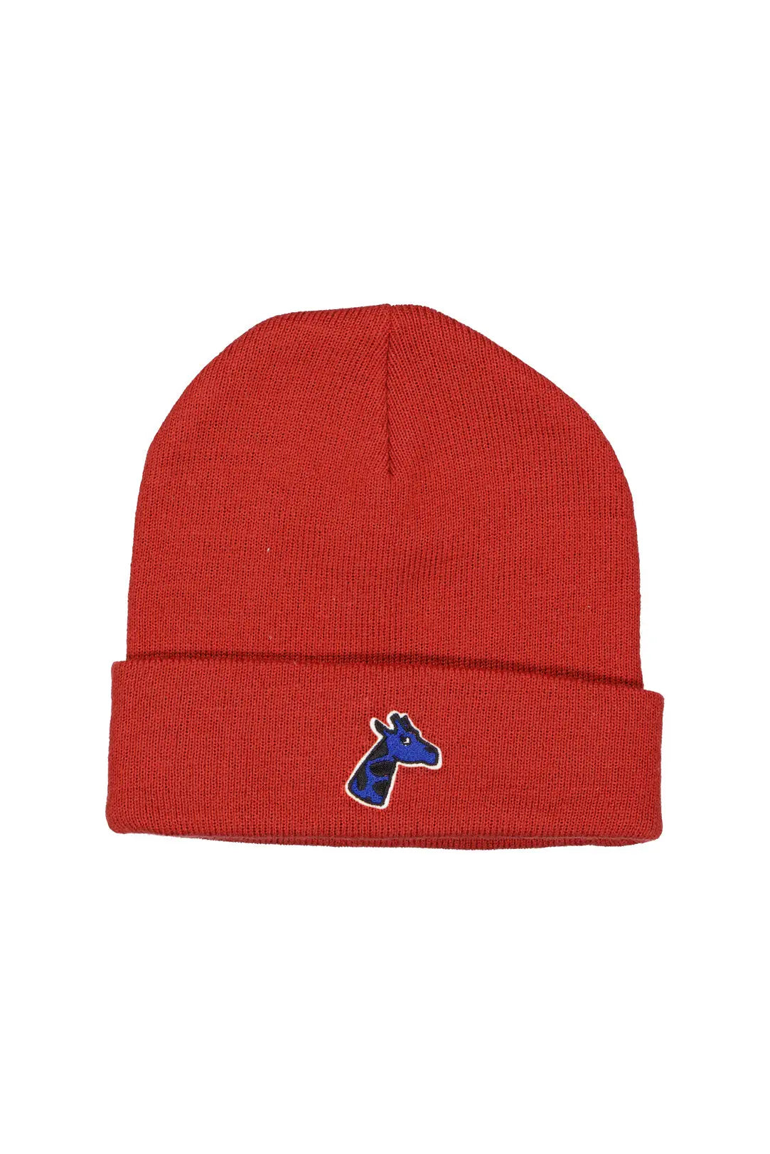 Bonnet brodé rouge girafon bleu