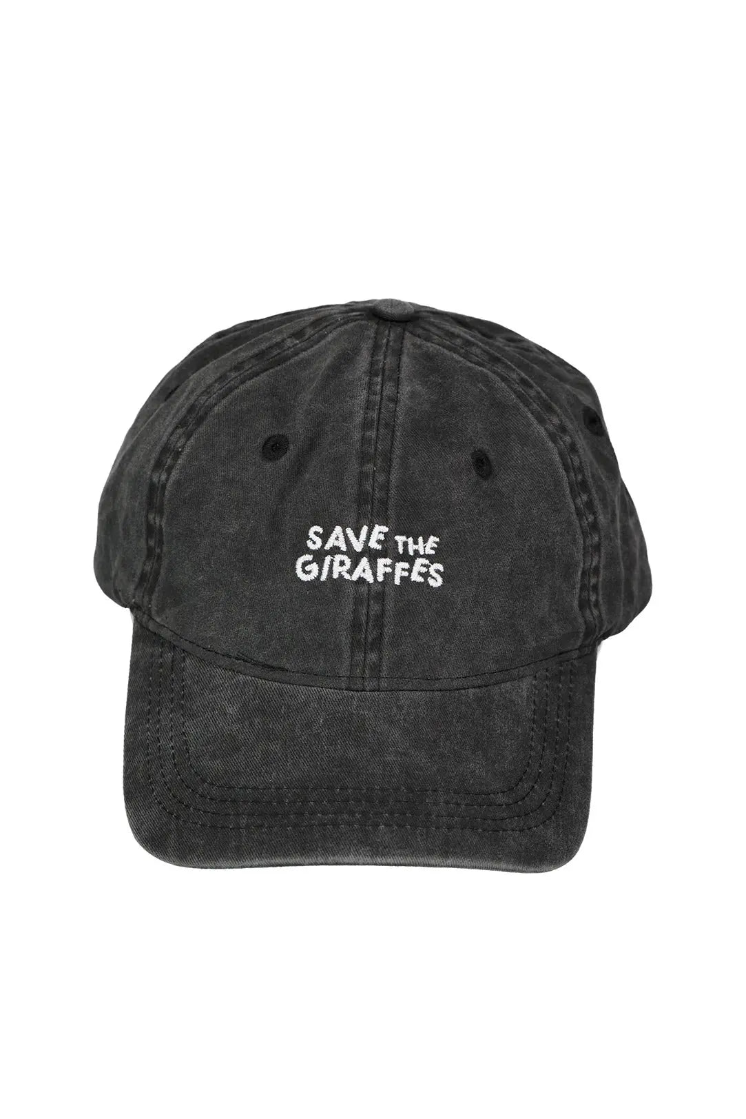 Casquette noire délavée "Save the giraffes" girafon bleu