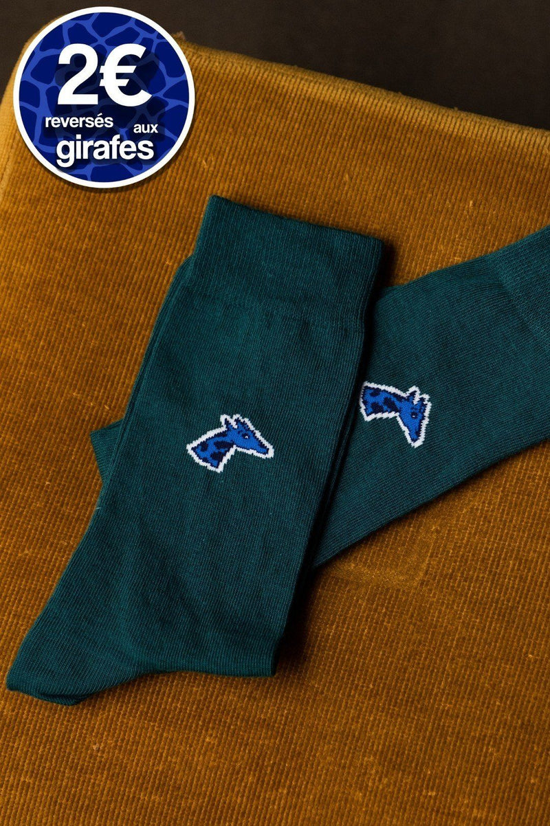 Chaussettes - Vert Bouteille girafon bleu