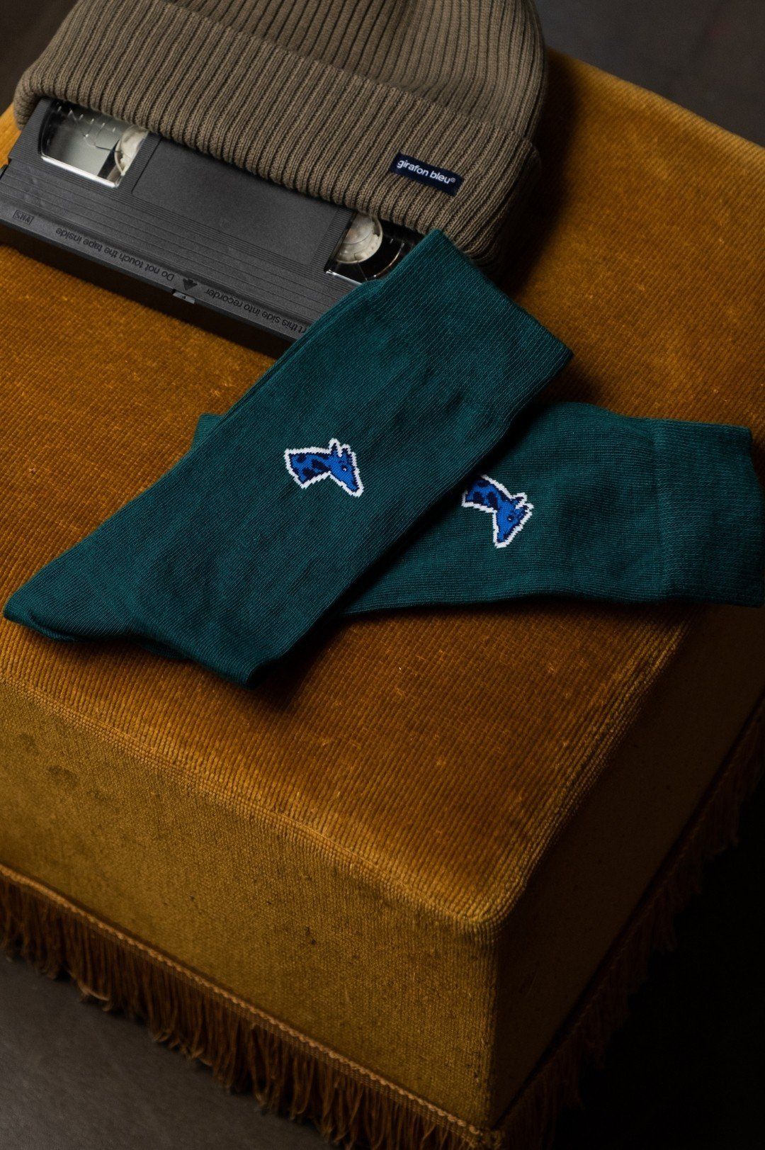 Chaussettes - Vert Bouteille girafon bleu