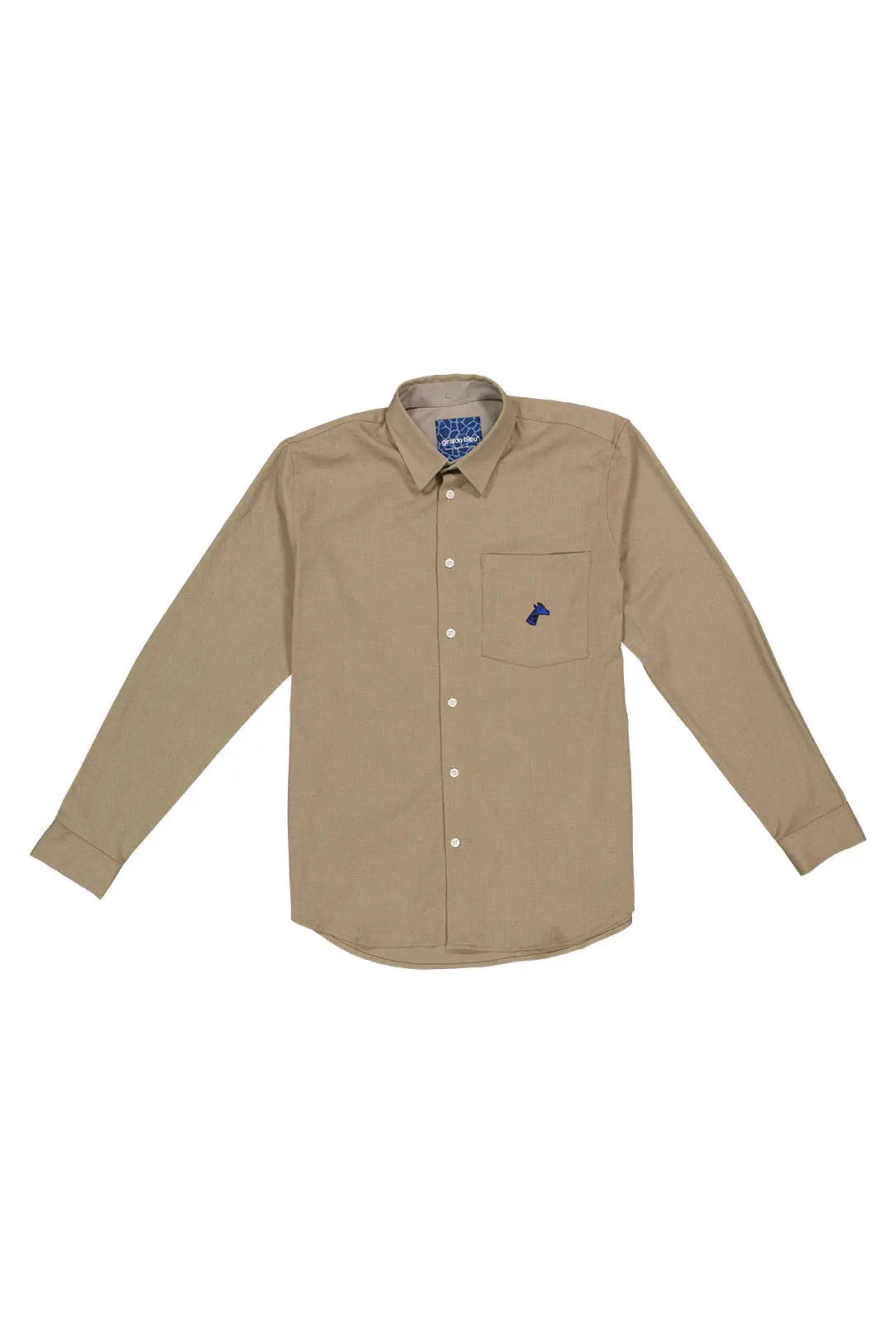 Chemise unisexe upcyclée - beige sable girafon bleu