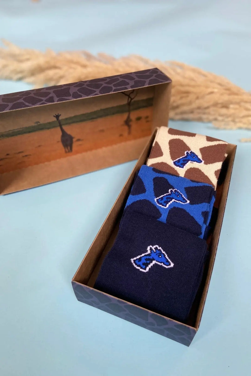 Coffret de 3 paires de chaussettes - Savanight girafon bleu