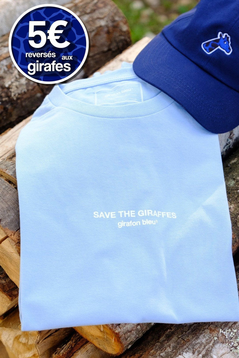 Tee-shirt "Save the giraffes" coton bio -  bleu ciel girafon bleu